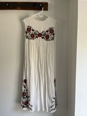 ZARA Floral Embroidered White Lined Dress Size Small | eBay