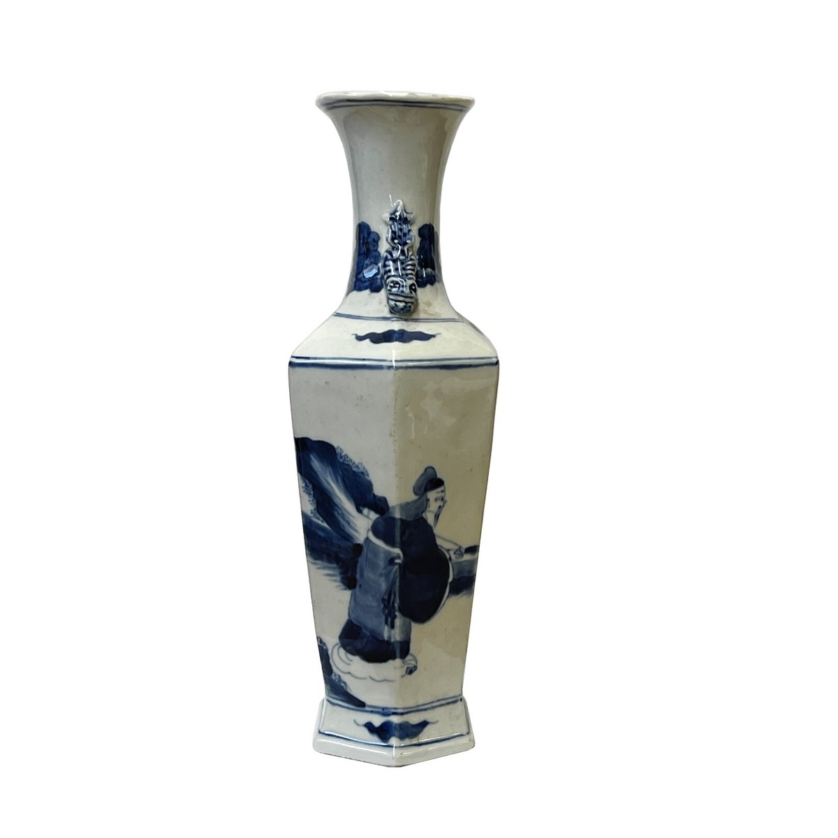 Chinese Blue White Porcelain Rhomboid Hexagon Scenery Vase ws3006S Chinese Blue White Porcelain Rhomboid Hexagon Scenery Vase ws3006S
