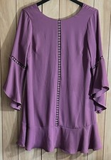WHBM Bell Sleeve Shift Dress 10 Warm Violet Purple Silky Lining