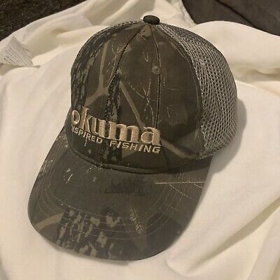 OKUMA INSPIRED FISHING SNAP BACK CAP CARP CAMO HUNTING Mesh Style BASEBALL  HAT 