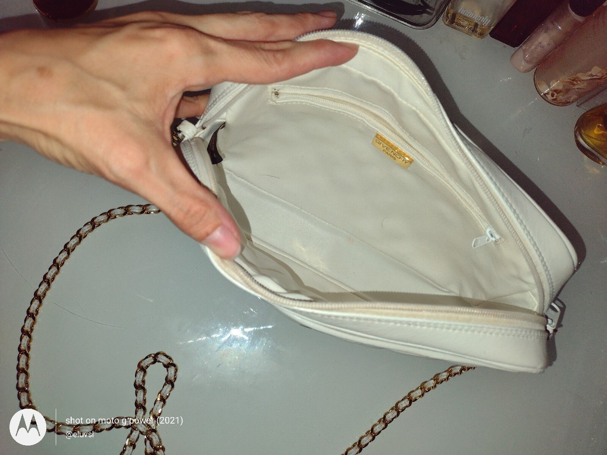 Vintage GIVENCHY Leather Crossbody Bag AUTHENTICATED White & Gold