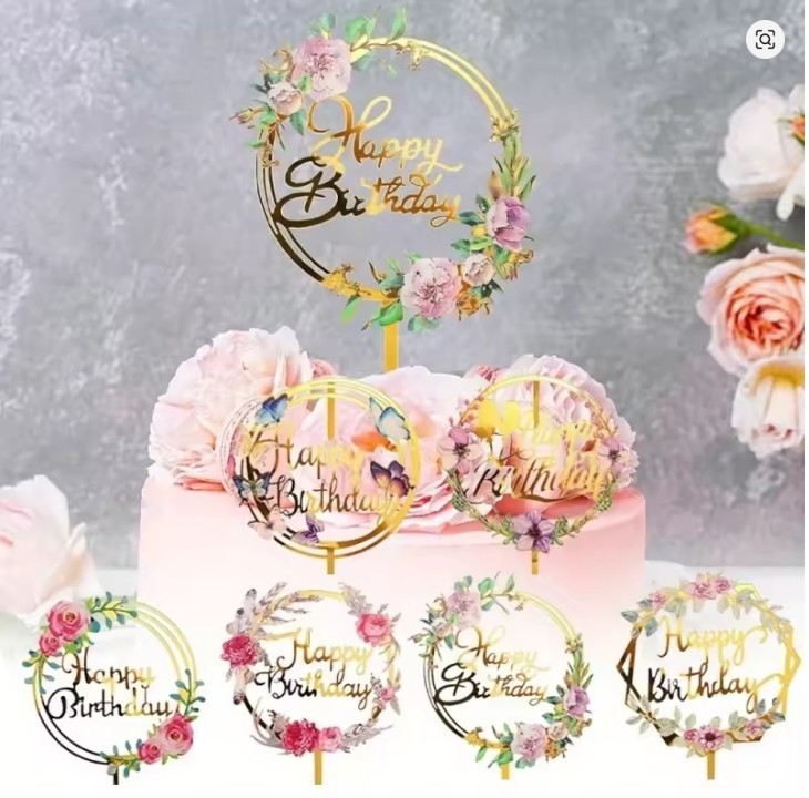 Custom Acrylic Cake Toppers Birthday Party Cupcake Decorations with Stand