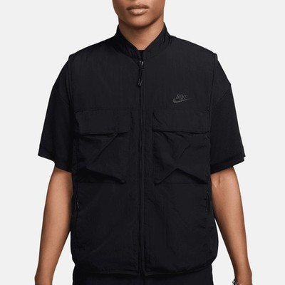 Nike Mens Tech Woven Vest Black Full Zip Utility Cargo FZ0748-010 Large NWT