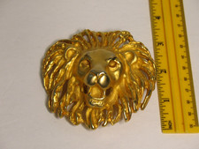 DOREEN RYAN GOLD TONE LION HEAD BELT BUCKLE SIGNED 4 X 3.5"