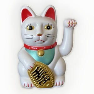 White Plastic Maneki Neko Beckoning Lucky Money Cat Waving Arm For Good Luck