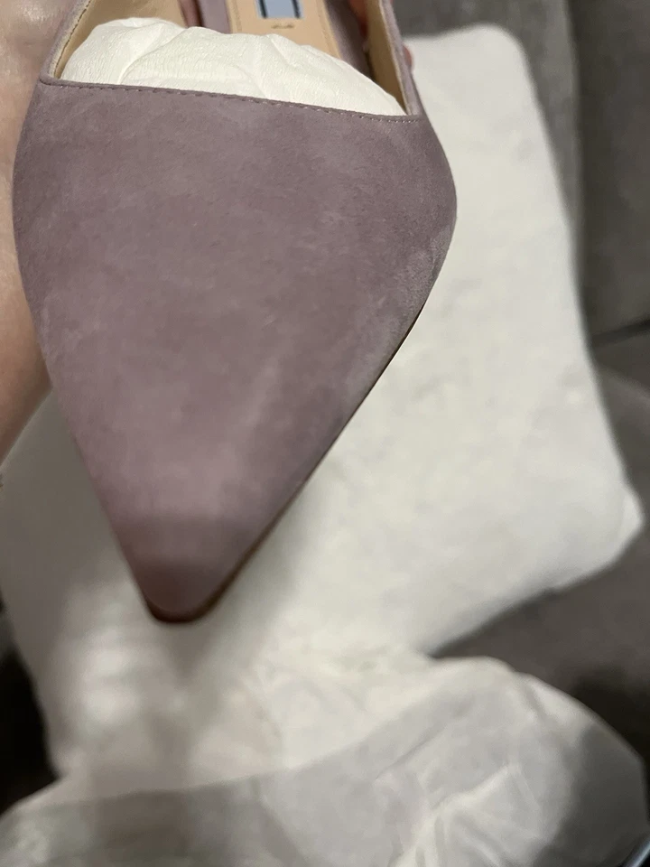 NUEVO EN CAJA PRADA CALZATURE DONNA TALLA. Zapatos de tacón de gatito de gamuza lila suave 37,5 Foto 4 de 4