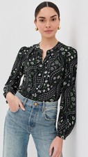 VERONICA BEARD Black Ashlynn Floral-Print Silk Blend Button Front Blouse M