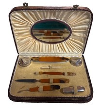 Vintage 1920s Art Deco Celluloid Faux Tortoise Manicure Vanity Set Mirror Case
