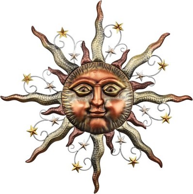 Sun Metal Wall Art for Outdoor Decor,21'' Bronze Sun Face 3D Wall Decor for Ga...