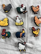 Set Of 10 Hen And Rooster Cute Croc Charms / Chicken Jibbitz