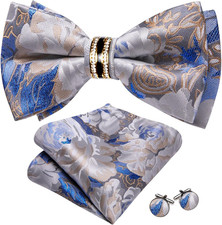 Mens Bow Tie Set Paisley Pre-tied Bowties Adjustable with Handkerchief Cufflinks
