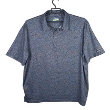 Mens Ben Hogan Performance Polo Shirt Gray  Blue Leaf Print Polyester Blend 2XL