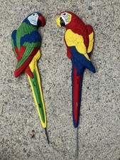 Realistic Parrot Yard Stake Figures- 2 Parrot Outdoor Tiki Bar Decor VTG 1986