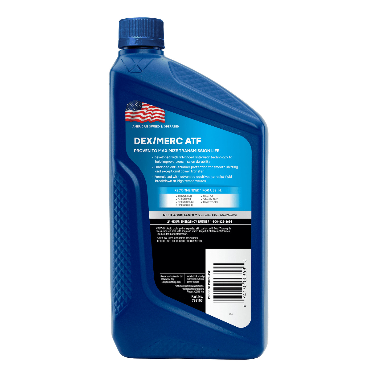 Valvoline DEX/MERC Automatic Transmission Fluid, 1 Quart Part no. 798153
