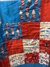 Beautiful Hand Made Dr Seuss Cat and the Hat Patchwork Quilt with Custom Tag