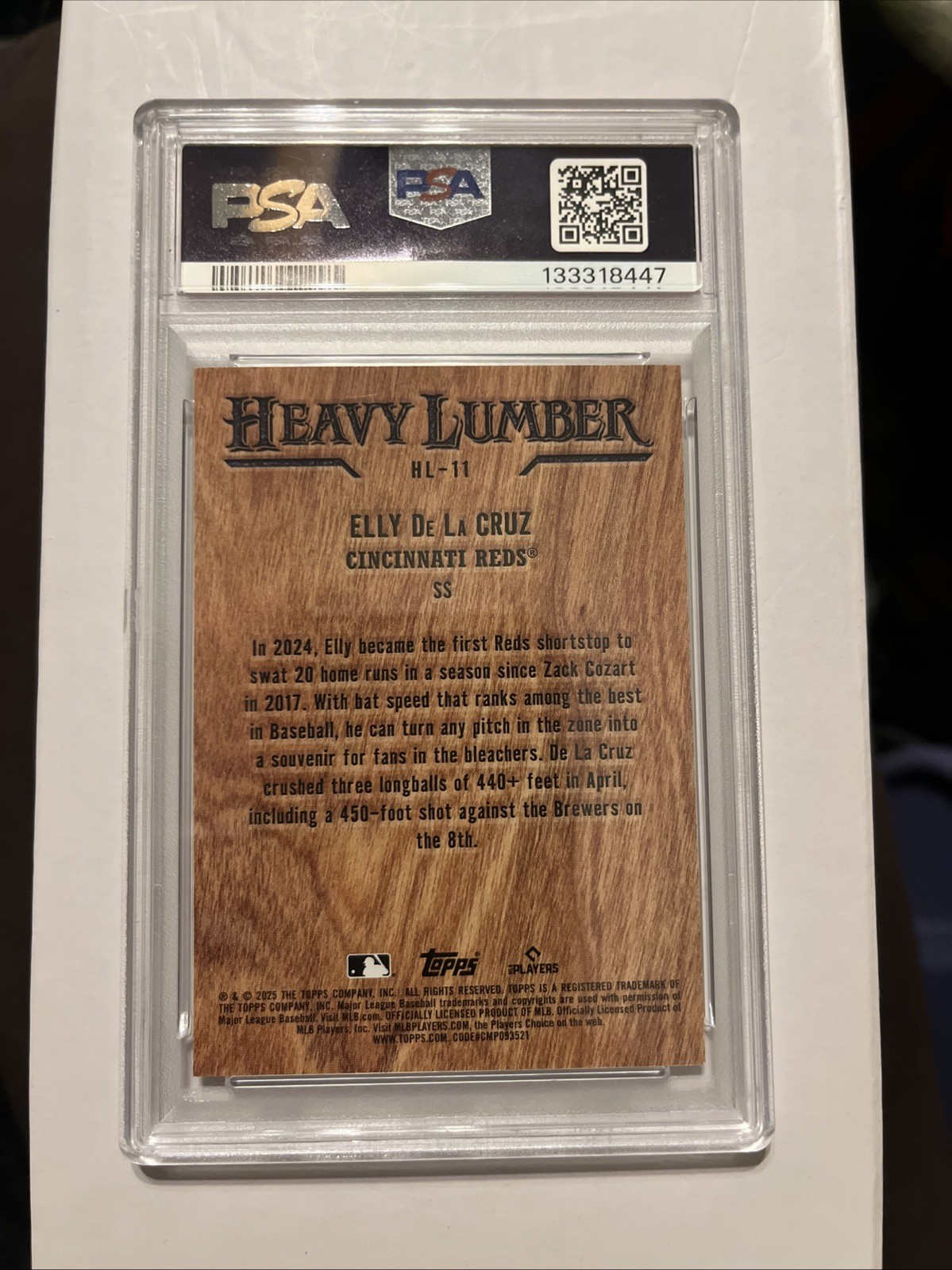 ELLY DE LA CRUZ MINT PSA 9 2025 TOPPS HEAVY LUMBER  #HL-11 CINCINNATI REDS ⚾️ 🔥 view 2