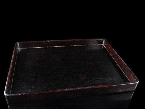 Y2076: XF Chinese WOODEN TRAY/plate Senchabon Karaki silver inlay Lightning