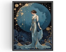 Flapper Girl Art Deco Print 1920s Moon and St...