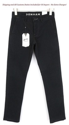 DENHAM Marshal Men's Trousers W27/L32 Black Slim Stretch Cotton Button Fly Fit