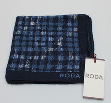 Roda NWT 100 Wool Pocket Square In Blue Houndstooth Plaid