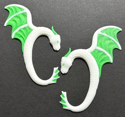 White Dragon Green Wings 3D Printed No Piercing Ear Cuff Cuffs Earrings Cosplay 