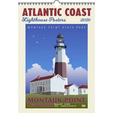 Ziga Media,  Atlantic Coast Lighthouses Poster 2026 Wall Calendar, 13.38'' X 19'