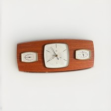 Vintage Lufft Wetterstation Wanduhr Holz 70er Thermometer Hygrometer