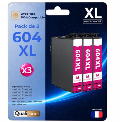 Pack 3 Cartouches compatible pour Epson 604XL Magenta - Photo 1/4