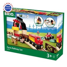 BRIO World Farm Railway Set 20 Piece Wood Train Set Accessories Works BRIO