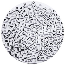 500pcs Cube Letter Beads 6x6mm, Vowel - A E I O U 500PCS
