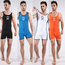 NEW Men Singlet Wrestling Leotard Sleeveless Fitness One Piece Jumpsuit Bodysuit