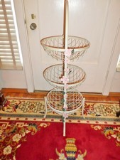 Vintage Bathroom Ornate Metal Three Basket Organizer / Caddie with Flowers