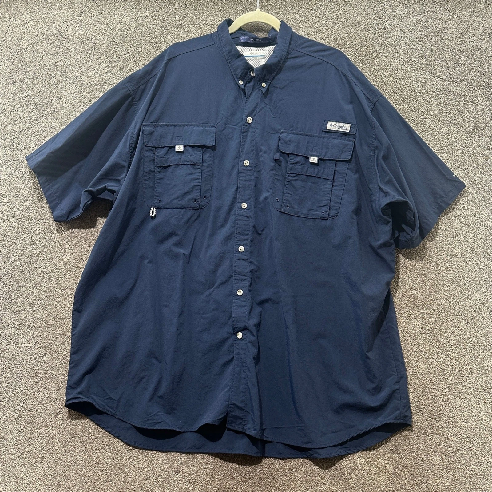 Columbia PFG Bahama Short Sleeve Fishing Shirt Navy Blue Mens 3XT Hiking Outdoor
