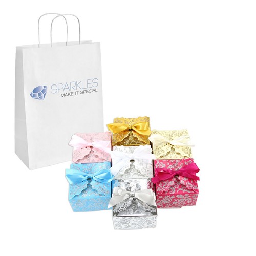 10 Medium Ribbon Wedding Favor Gift Boxes - Baby Shower Candy