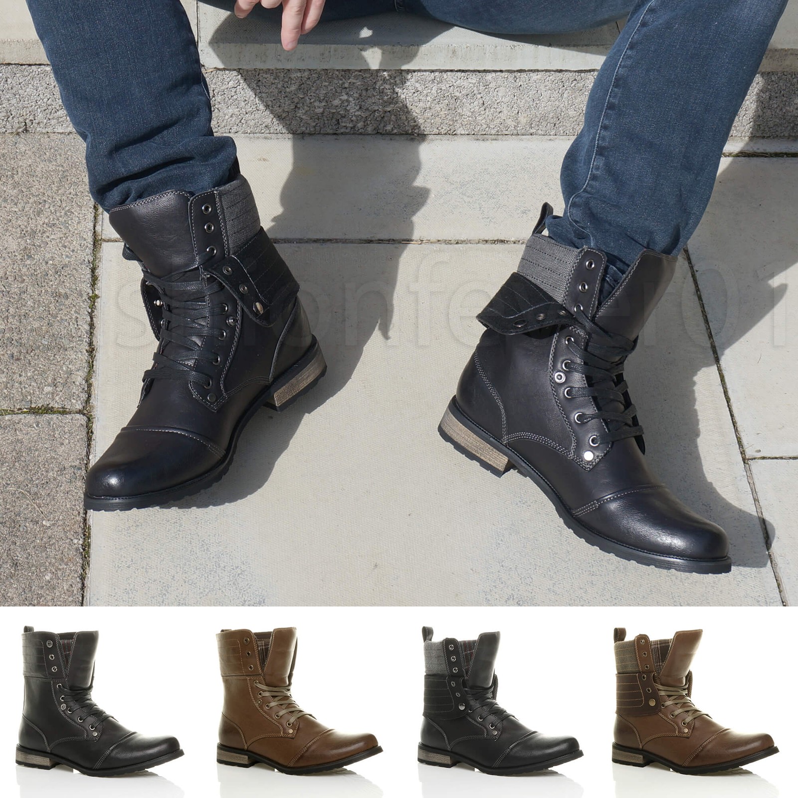 SAOLA STIVALI DA COMBATTIMENTO BIKER MILITARI CON POLSINI STRINGATI SUOLA GRIP DA UOMO ADOLESCENTE RAGAZZI MISURA