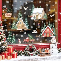 Fensterbilder Weihnachten Winterdorf Schneehaus Tannenbaum Dekoration 3D