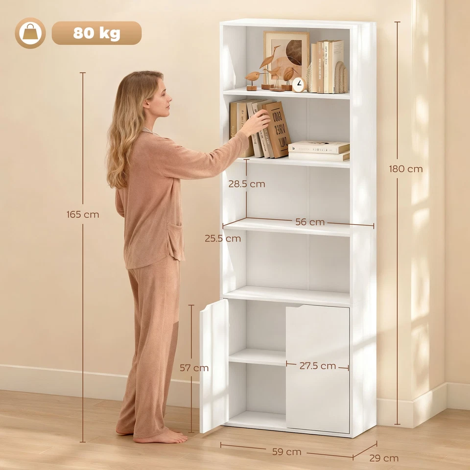 HOMCOM Libreria Moderna 4 Ripiani con Armadietto a 2 Ante in Legno Bianca - Immagine 4 di 4