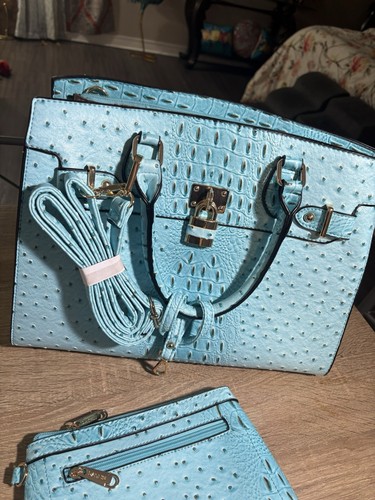 Brand New Dasein Lg Fashion Embossed Two Tone Turquoise Hand Bag With Tote