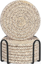 8 Pack Absorbent Braided Drink Coasters with Holder Heat Resistant Boho