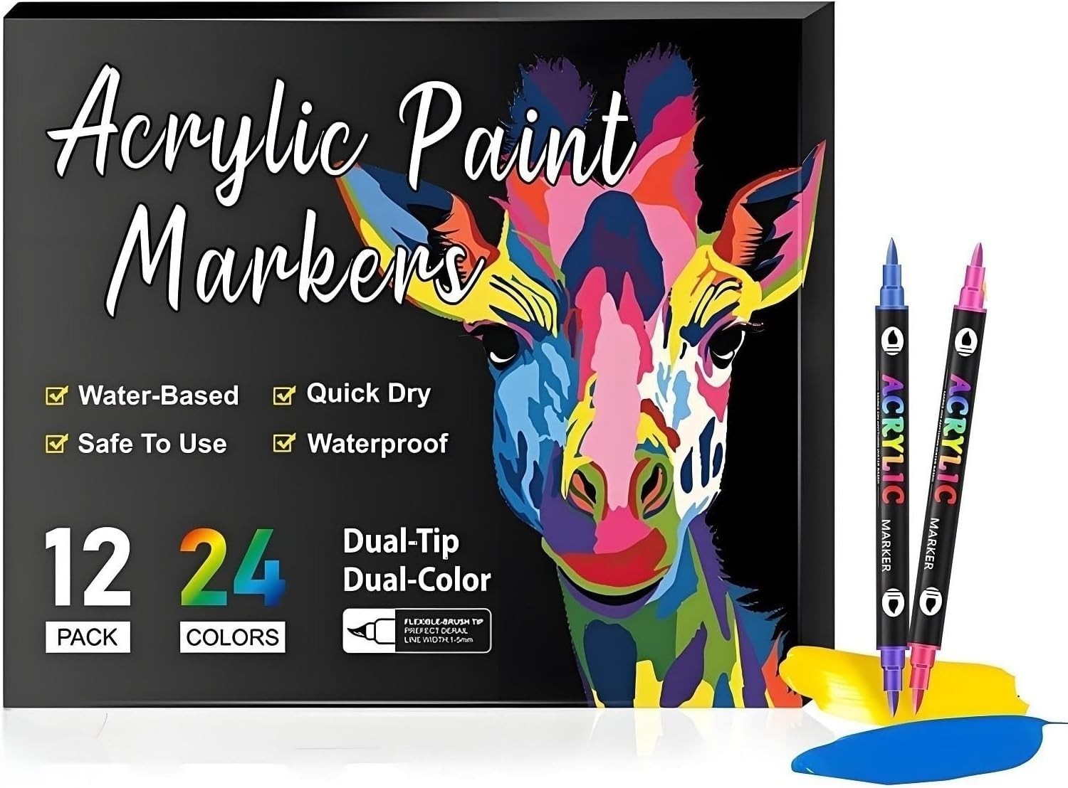 Acrylic Paint Marker Pens Set Brush/Fine Dual Tip Permanent 