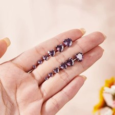 Men Women Purple Heart-shaped Solitaire 925 Sterling Silver Mini Stud Earrings