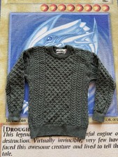 Vintage Aran Crafts Ireland 100 Wool Fisherman Chunky-Knit Green Sweater Mens S