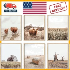 8x10 Set of 6 Highland Cow Wall Art - Rustic Farmhouse Decor Collection