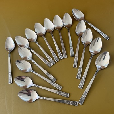 16 Teaspoons CORTINA Interpur stainless Flatware mid century Japan