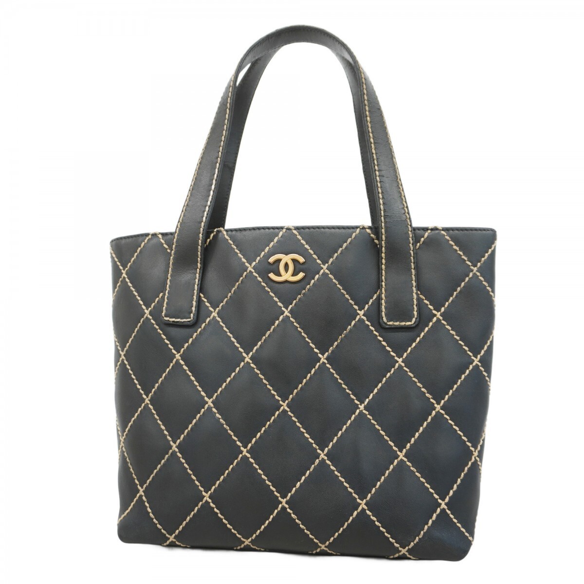CHANEL Wild Stitch Leather Tote Bag Black with Gold Hardware Pre-Owned 5gd5484h