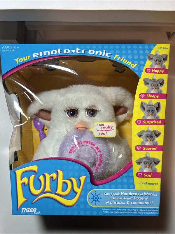 Furby 2005 White w/Purple Tummy, Purple Eyes Emoto-Tronic Factory Sealed
