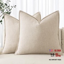 Linen Pillow Covers 18x18 Inch - Pack of 2 - Natural Beige