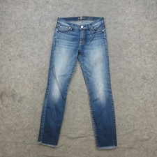 7 For All Mankind Women's Jeans 27 Blue Ankle Skinny Raw Hem Stretch Denim