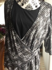 Christopher & Banks Women Blouse Black & Grey Size XL 3/4 Sleeve Made In USA