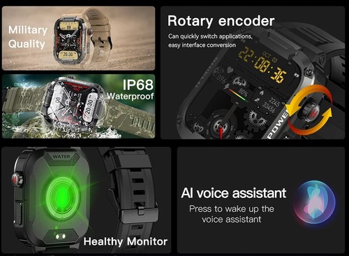 MEVADEN 1.85" Military Smart Watch Men Bluetooth Call IP68 Fitness Android iOS - 第 8/27 張圖片